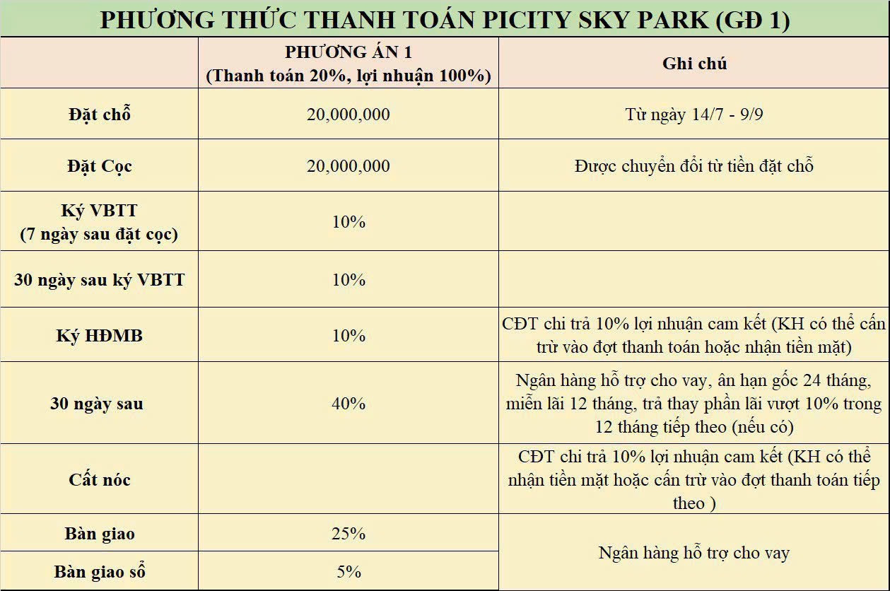 Phương Thức Thanh Toán PiCity Sky Park